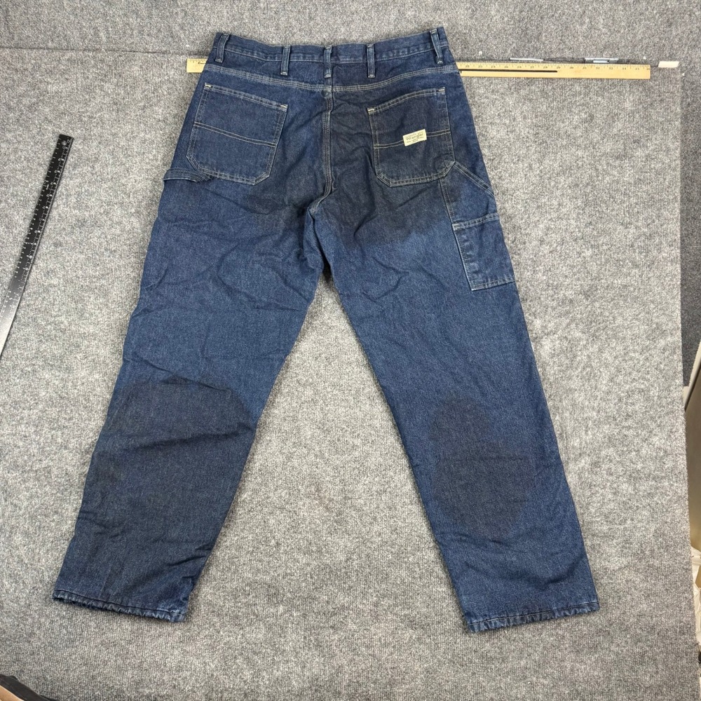 Wrangler Carpenter Jeans Mens Size 36x34 Blue Fleece Lined Rugged Work Stained
